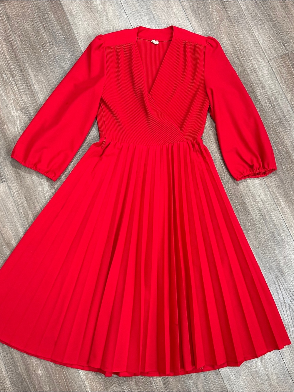 Red vintage 1970s pleated dress